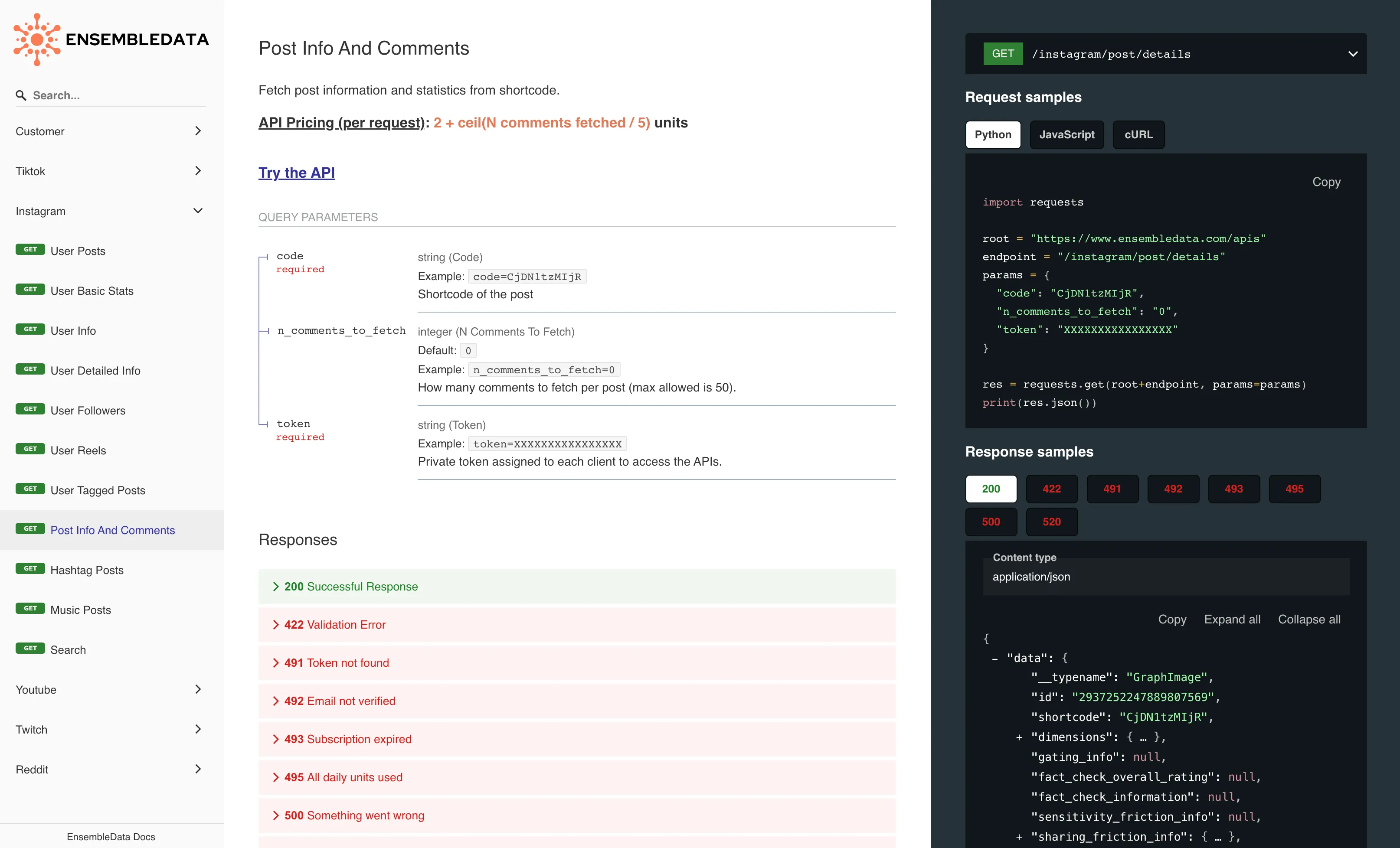 EnsembleData Instagram Comments API Documentation