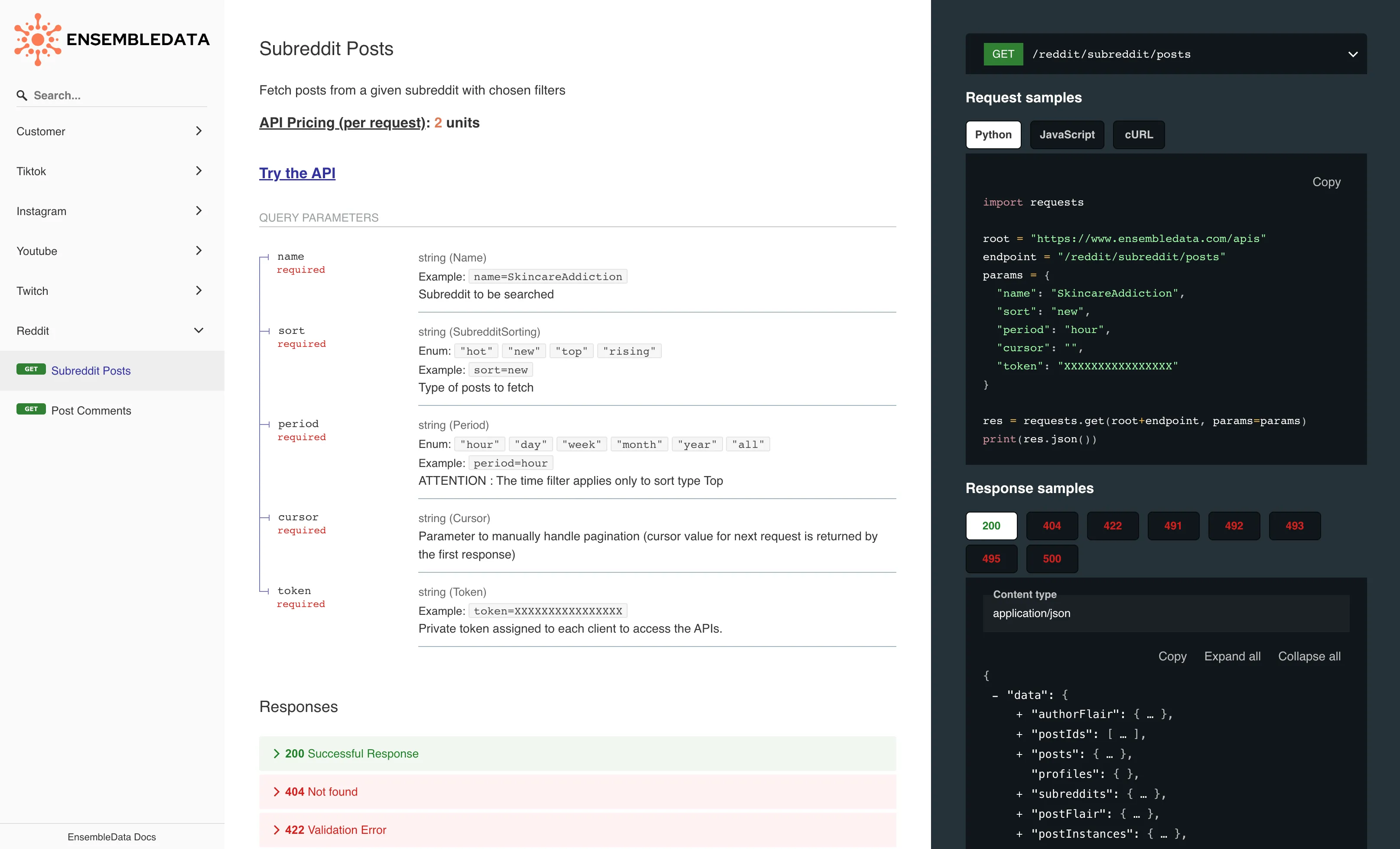 EnsembleData Reddit Posts API Documentation