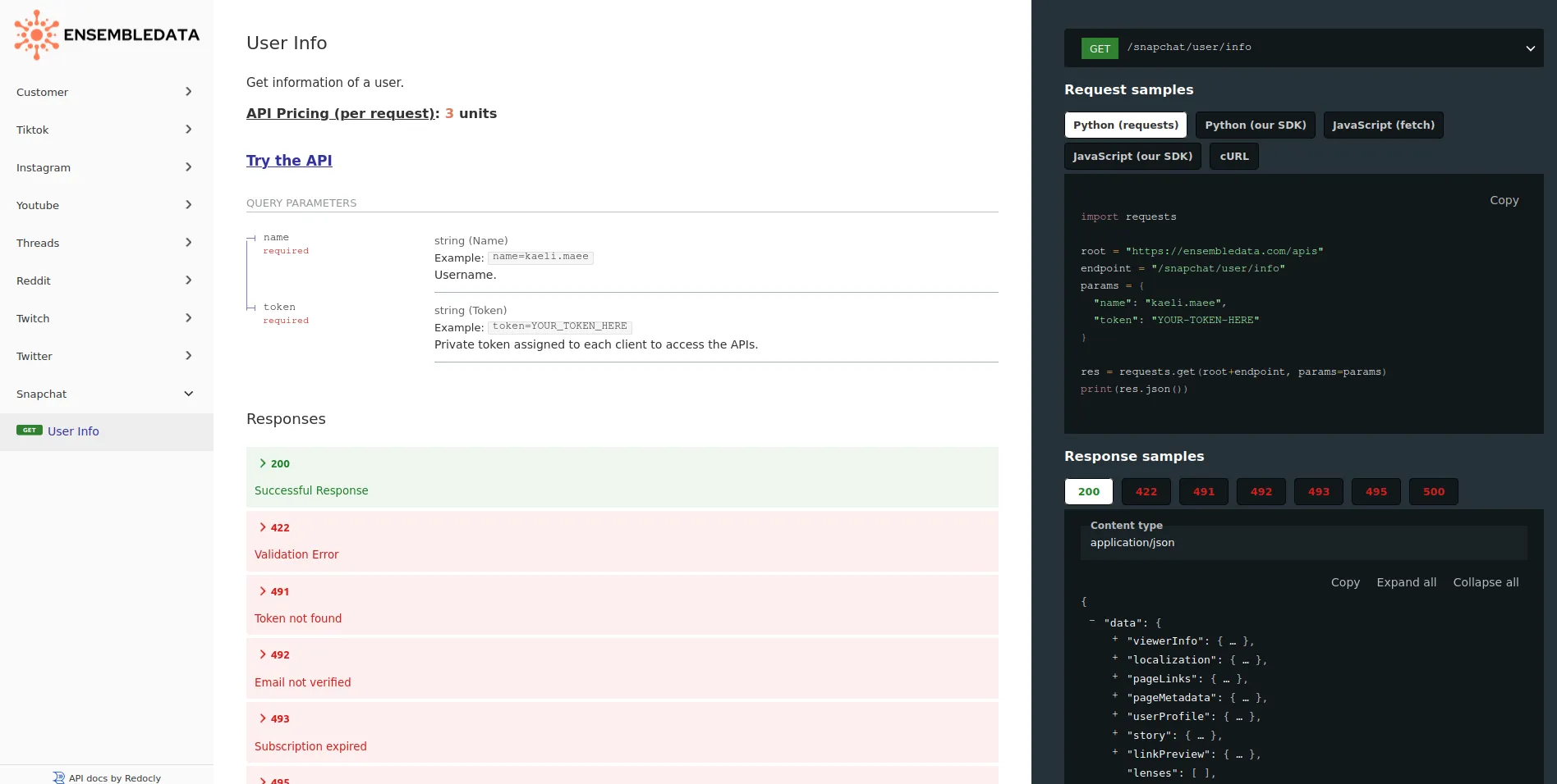 EnsembleData Snapchat API Documentation