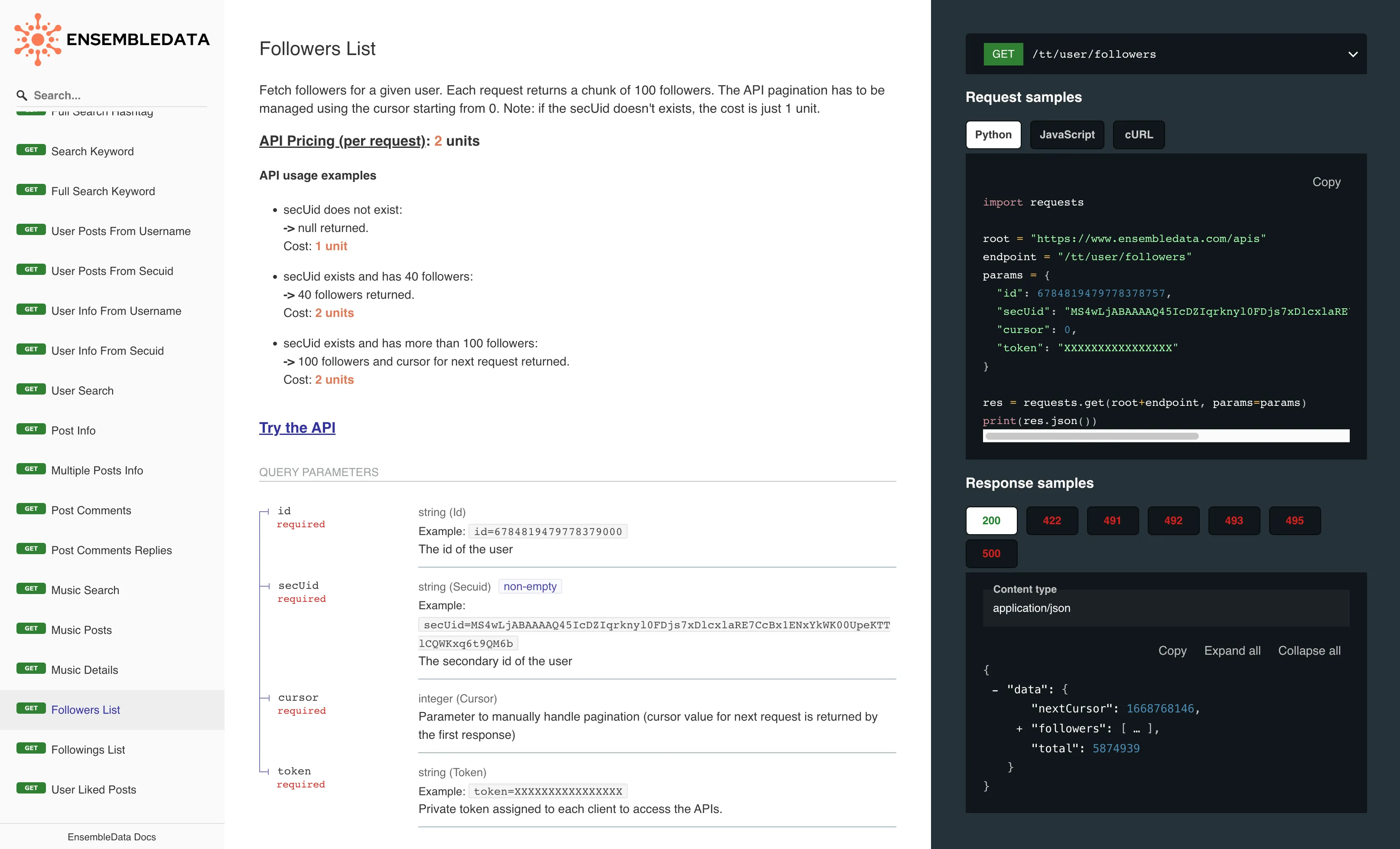 EnsembleData TikTok User Info API Documentation