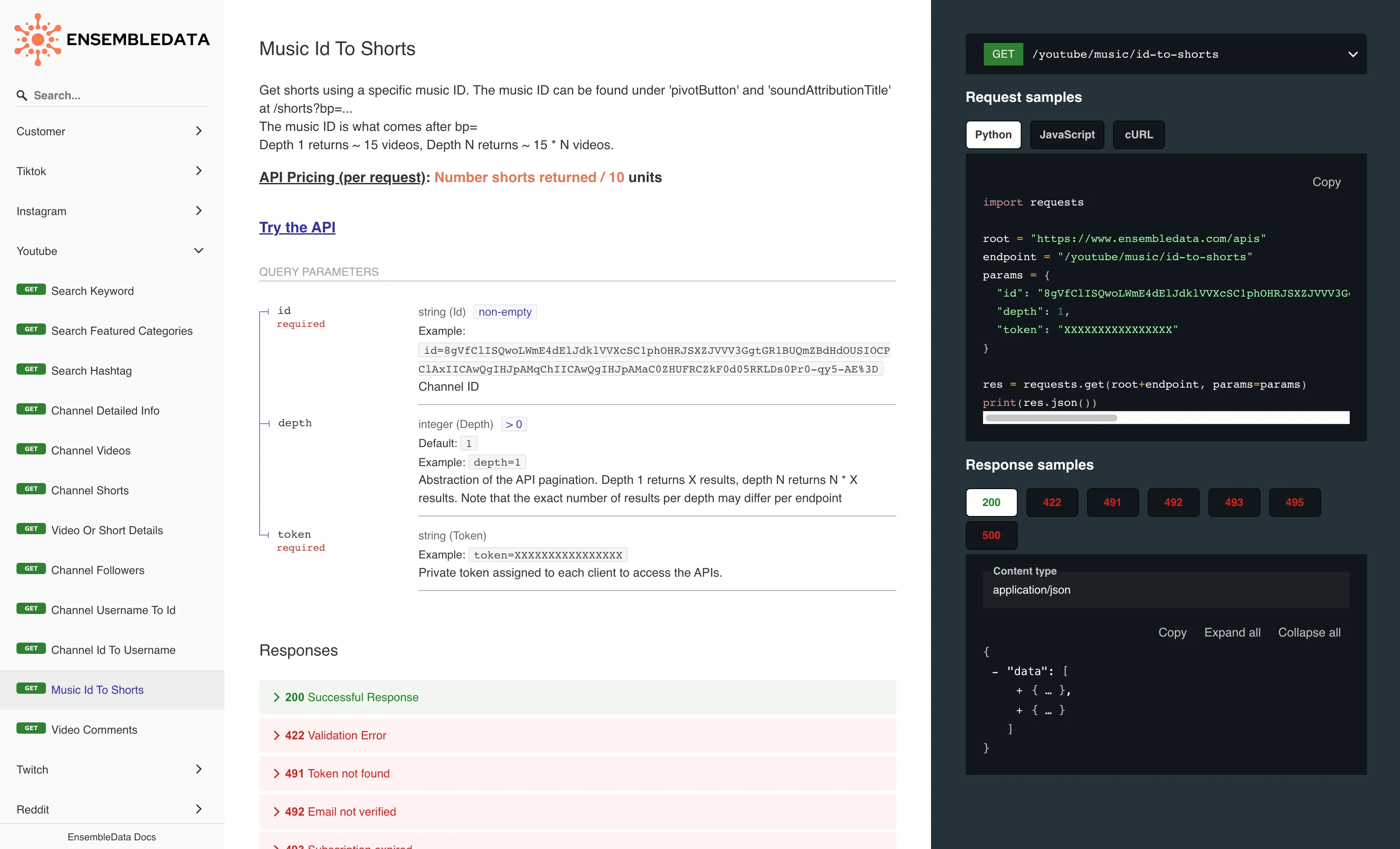 EnsembleData Youtube Music API Documentation