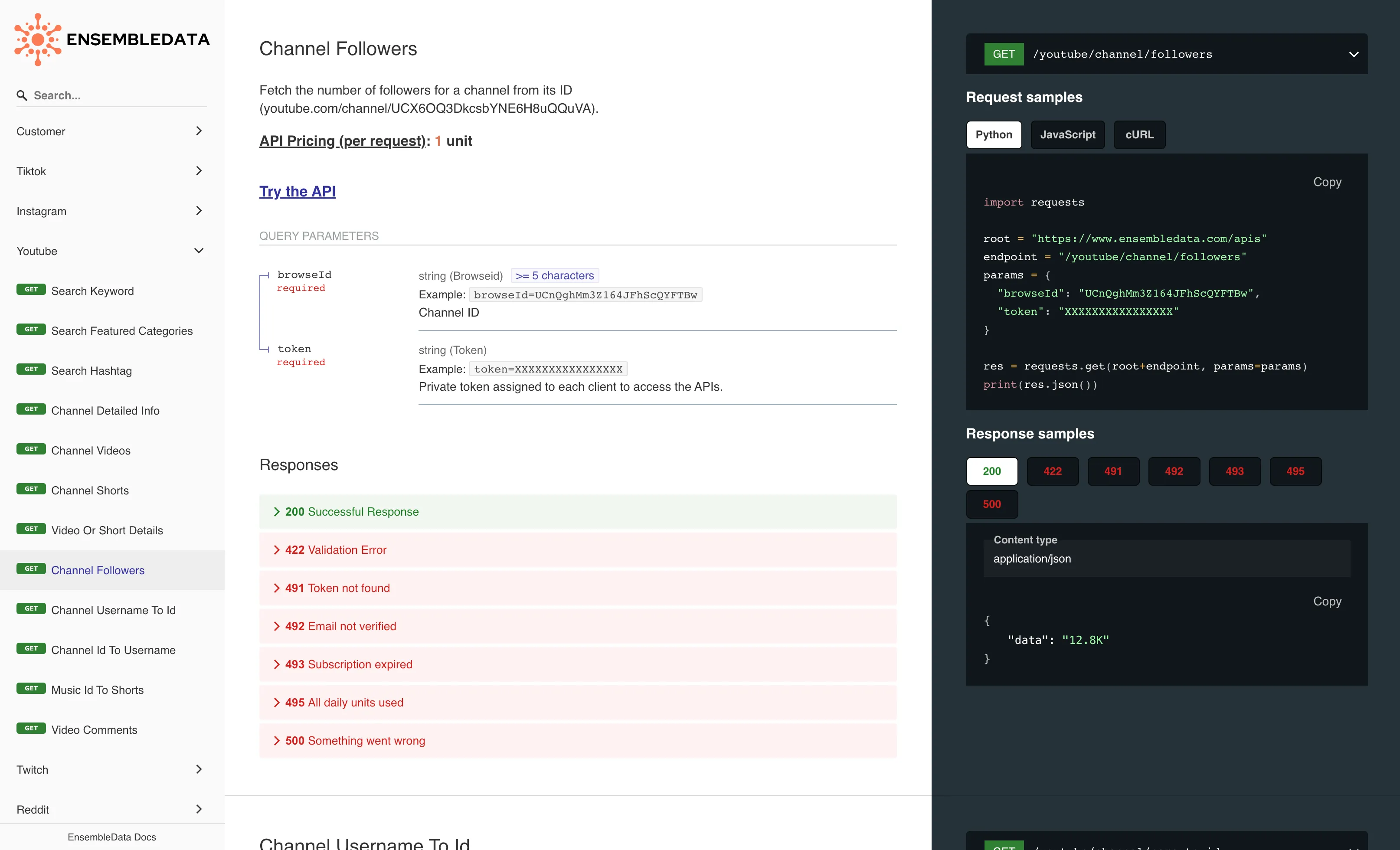 EnsembleData Youtube User Info API Documentation